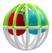 Зооник Игрушка для кошек Шарик пластиковый ф60 с двумя помпонами и бубенчиком 