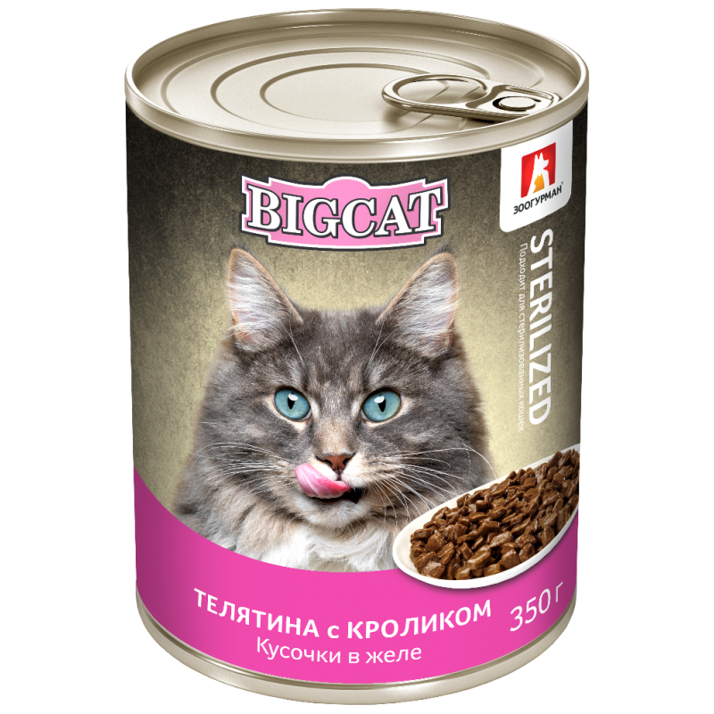 Зоогурман Влажный корм для кошек Big Cat Sterilized «Телятина с кроликом», кусочки в желе, 350 г