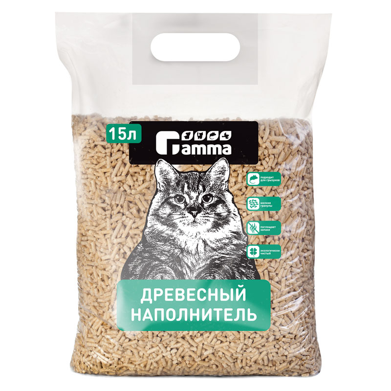 Gamma Наполнитель впитывающий древесный мелкие гранулы , 15л
