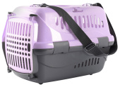 Россия Переноска для животных Турне М фиолетовая с цветной пластиковой дверцей, ковриком и ремнем, 48*32*32 см