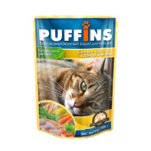 PUFFINS влажный корм для кошек, Сочные кусочки Телятины с печенью в желе, 100 г