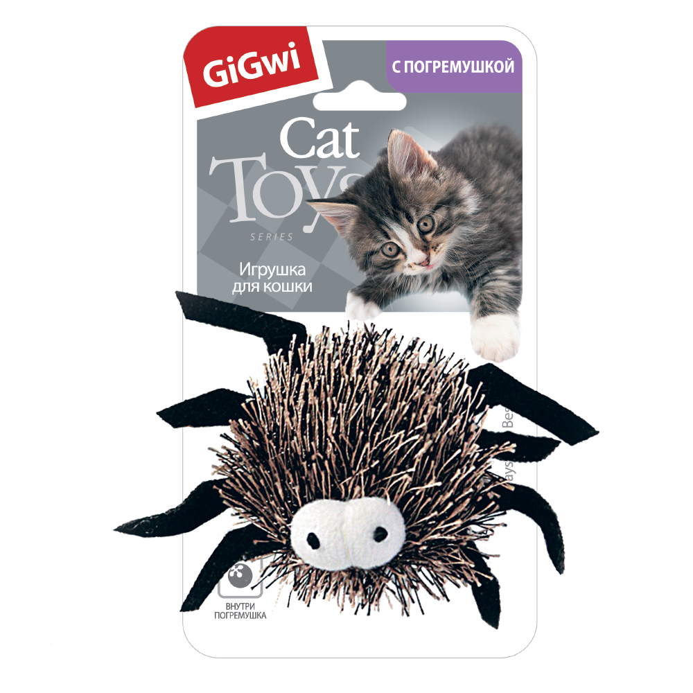 GiGwi Игрушка для кошек Паучок с кошачьей мятой и погремушкой 6см, серия CATCH & SCRATCH