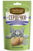Деревенские лакомства Сердечки для кошек для улучшения пищеварения и вывода шерсти, 30 г