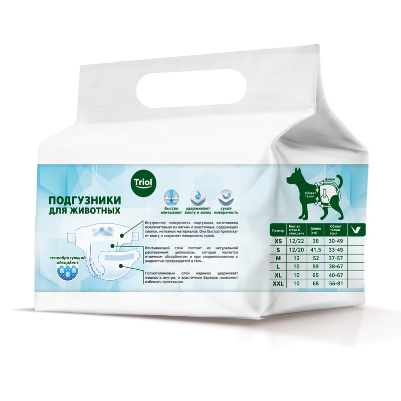 Triol Подгузники для собак S, вес собаки 4-7кг (уп.12шт.), серия HYGIENE