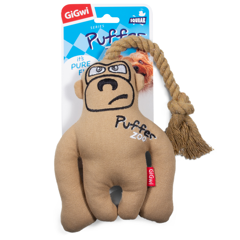 GiGwi Игрушка для собак Обезьяна с верёвкой и пищалкой 17/31см, серия PUFFER ZOO