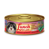Lunch For Pets консервированный корм для молодых хорьков, телятина с цыпленоком кусочки в суфле 100 г