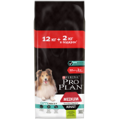 Pro Plan сухой корм для собак средних пород, чувствительное пищеварение, ягненок, 12 кг + 2 кг в подарок