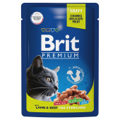 Brit Premium Пауч для взрослых стерил. кошек ягненок и говядина в соусе, 85 г