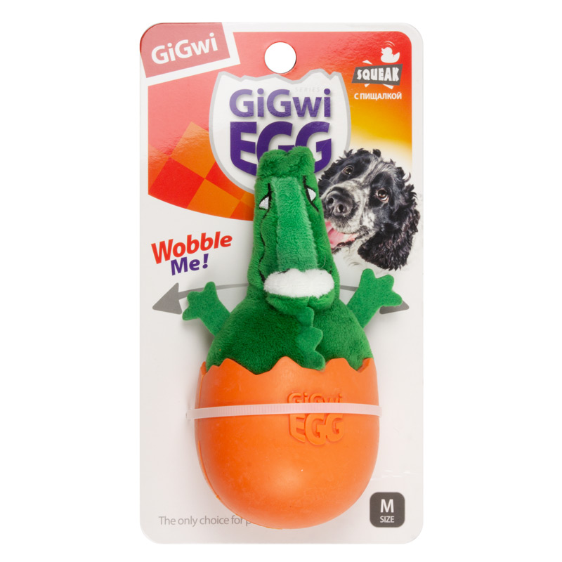 GiGwi Игрушка для собак Крокодил-неваляшка с пищалкой 14см, серия EGG