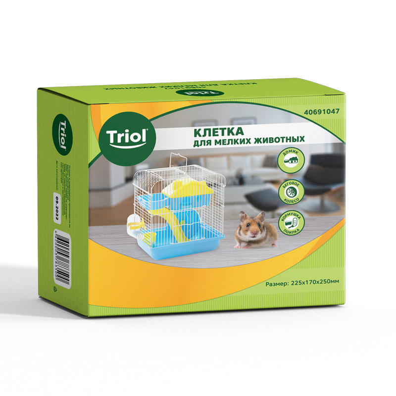 Triol Клетка YD257B для мелких животных, эмаль, голубая, 225*170*250мм