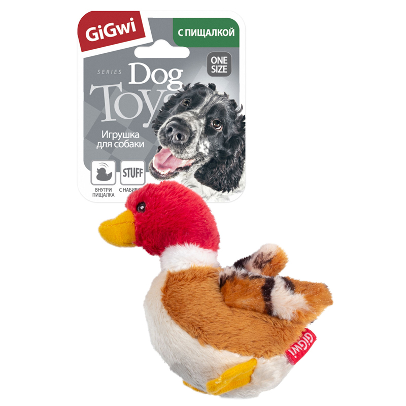 GiGwi Игрушка для собак Утка с пищалкой 11см, серия PLUSH FRIENDZ