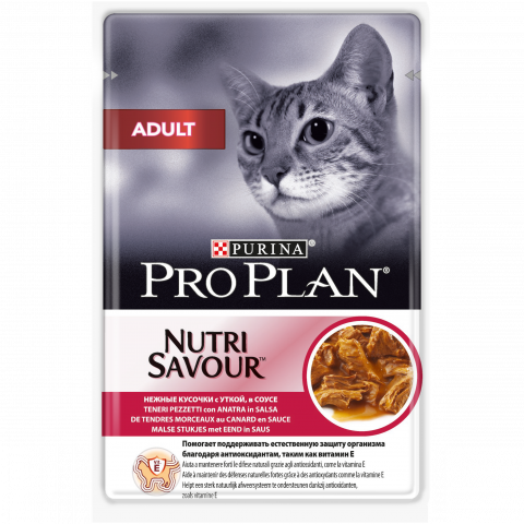 Pro Plan Adult Nutri Savour, для взрослых кошек, с уткой в соусе, 85 г