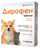 Apicenna Дирофен таблетки против гельминтов для котят и щенков, 1 таб. на 1 кг, 6 таблеток