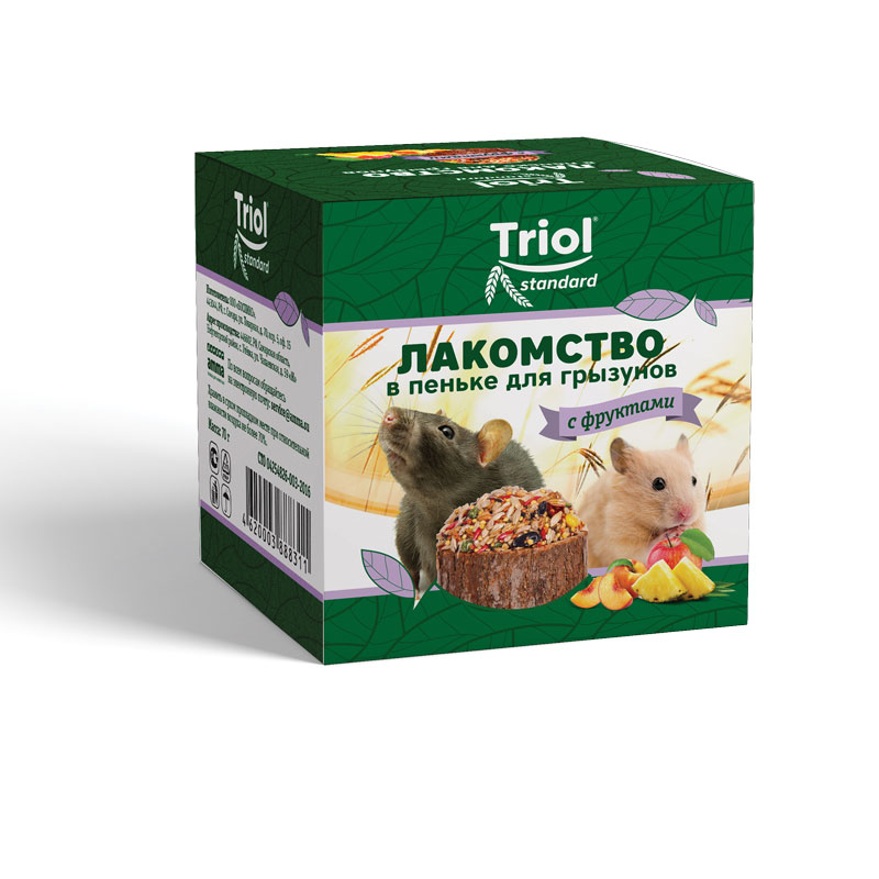 Triol Лакомство в пеньке для грызунов с фруктами, 70г, Standard
