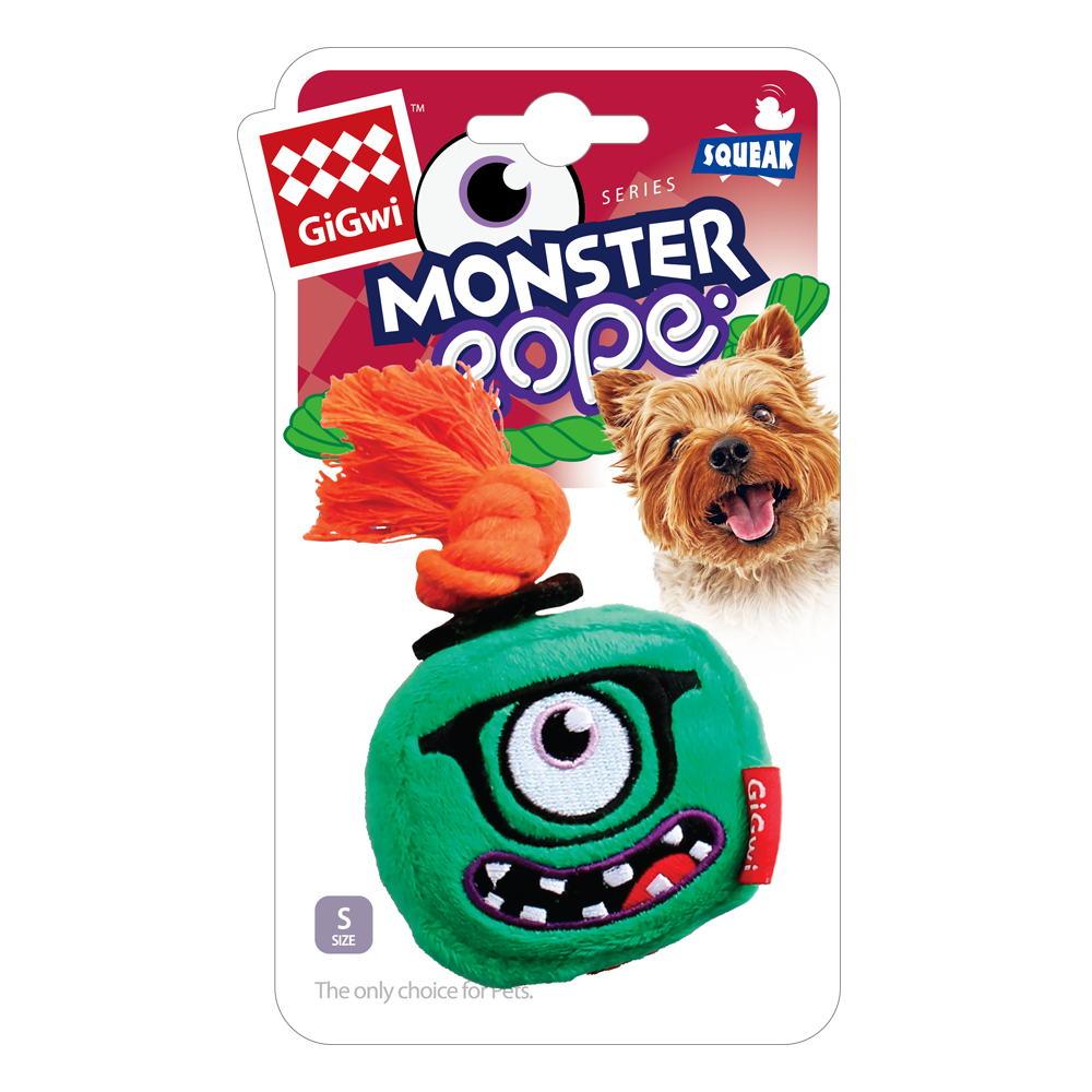 GiGwi Игрушка для собак Монстр с верёвкой и пищалкой 5,5/12см, серия MONSTER ROPE