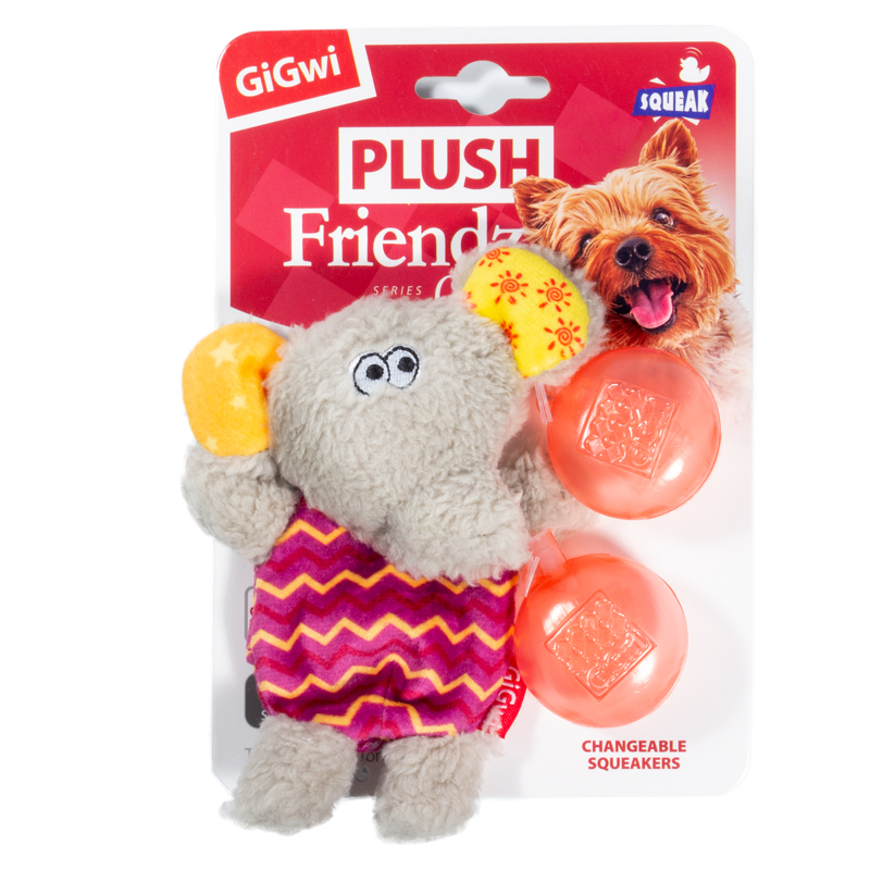 GiGwi Игрушка для собак Слон со сменными пищалками 13см, серия PLUSH FRIENDZ