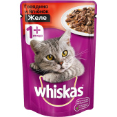 Whiskas Влажный корм для кошек, говядина и ягненок в желе 75 г