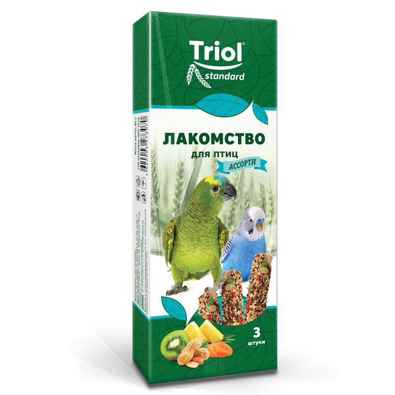 Triol Лакомство для птиц "Ассорти" (с фруктами, овощами и орехами) (уп. 3 шт), 75г, Тriol Standard