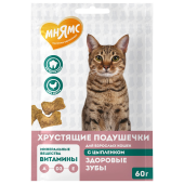 Мнямс Лакомство Мнямс "Здоровые зубы" хрустящие подушечки для кошек с цыпленком 60 г.