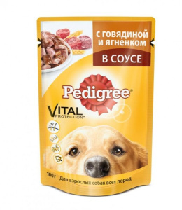 Pedigree Vital Protection Влажный корм для взрослых собак всех пород с Говядиной и Ягненком в Соусе, 85 г