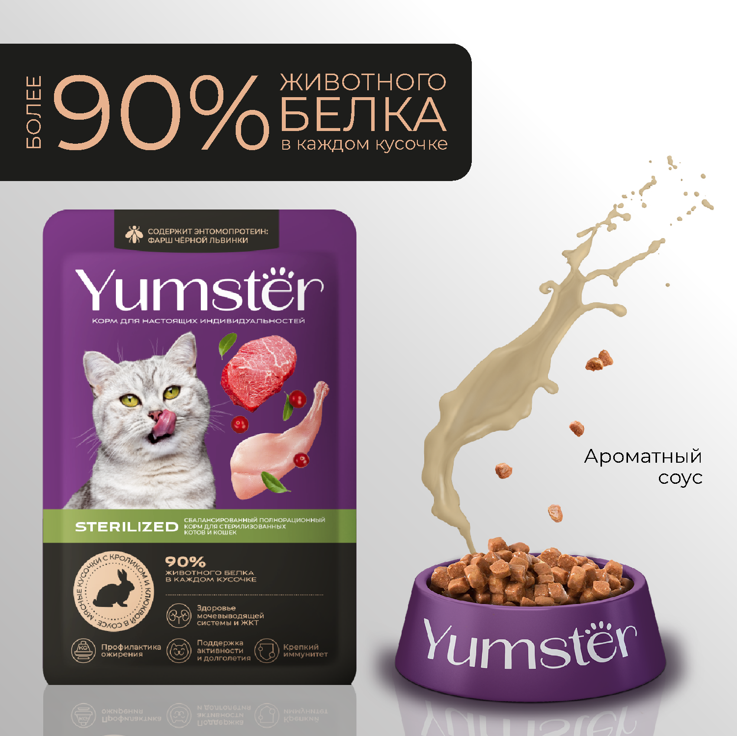 Yumster Sterilized пауч для кошек с кроликом и клюквой в соусе, 85 г