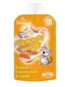BIOHAUS Лакомство для кошек Нежное пюре Курица с перепелкой и икрой, 100 г