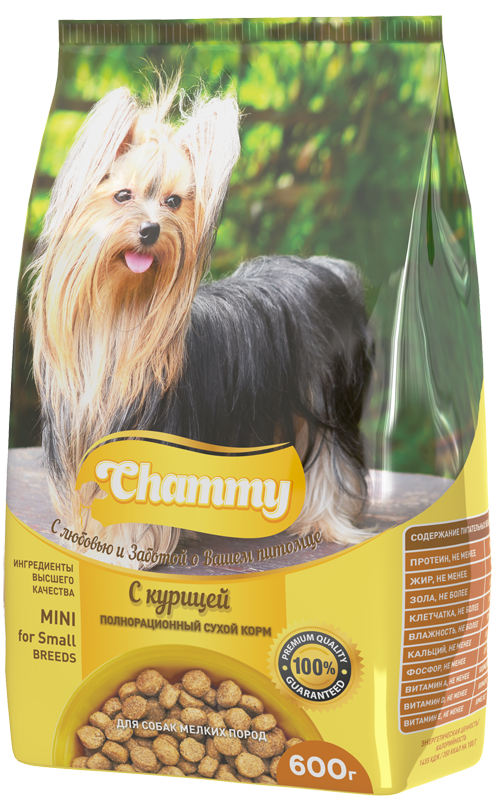 Chammy Сухой корм, для взрослых собак мелких и средних пород с курицей, 2,5 кг
