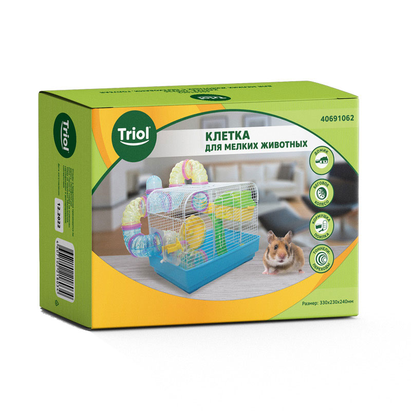 Triol Клетка YDB236 для мелких животных с переходами, эмаль, голубая, 330*230*240мм