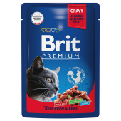 Brit Premium Пауч для взрослых кошек говядина и горошек, 85 г
