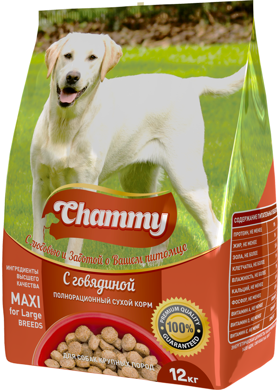 Chammy Сухой корм, для взрослых собак мелких и средних пород, с говядиной, 2,5 кг