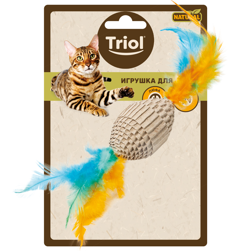 Triol Игрушка для кошек из гофрокартона "Мяч для регби с перьями", 60/190мм, серия NATURAL