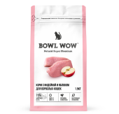 BOWL WOW Корм сухой для взрослых кошек с индейкой и яблоком, 1,5 кг