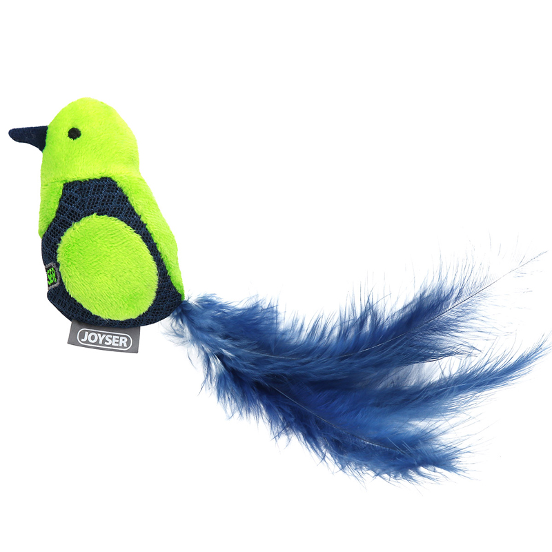 Joyser Игрушка для кошек Cat Motion Птичка со звуковым чипом и перьями зеленая, 19 см