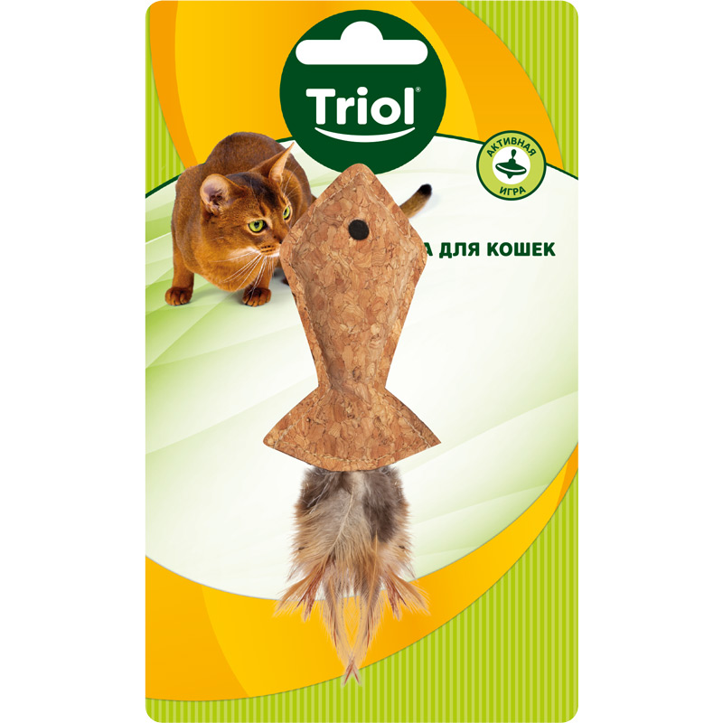 Triol Игрушка для кошек из пробковой коры "Рыбка с перьями", 95/135 мм