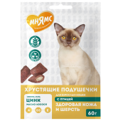 Мнямс Лакомство Мнямс "Здоровая кожа и шерсть" хрустящие подушечки для кошек с птицей 60 г.