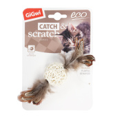 GiGwi Игрушка для кошек Плетёный мячик с колокольчиком и перьями 4,5/13см, серия CATCH & SCRATCH ECO