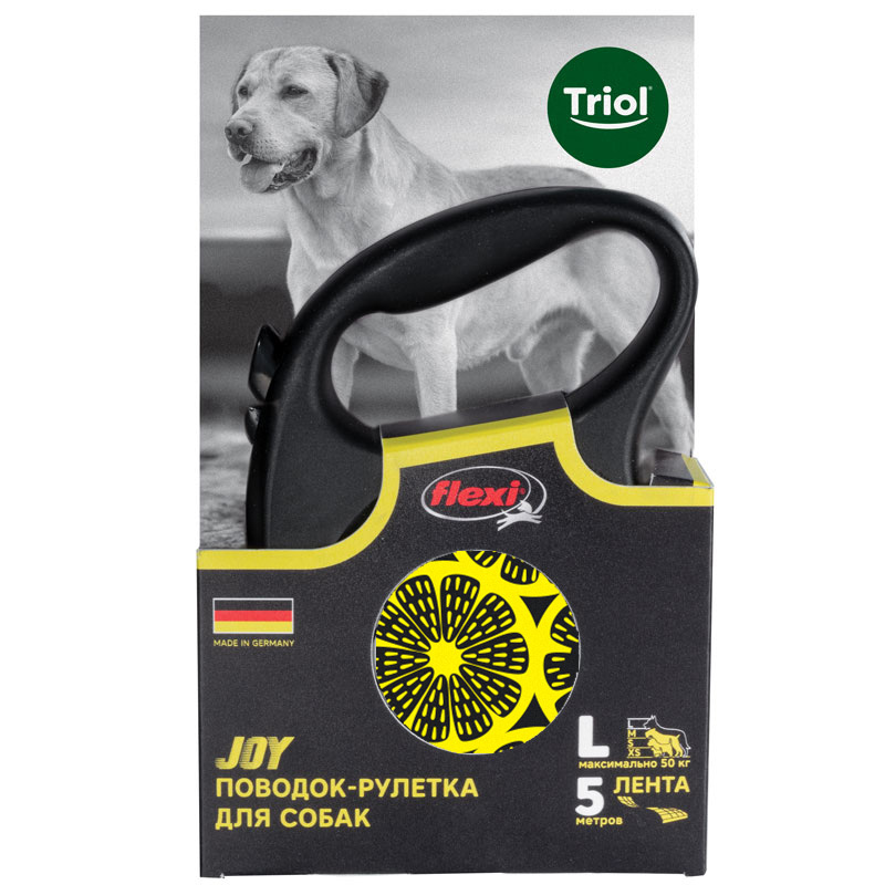 Triol Flexi Поводок-рулетка для собак Flexi Joy Lemon L 5м до 50кг, лента