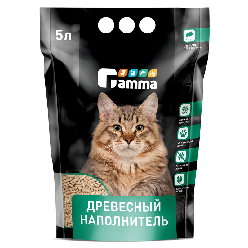 Gamma Наполнитель впитывающий древесный мелкие гранулы , 5л