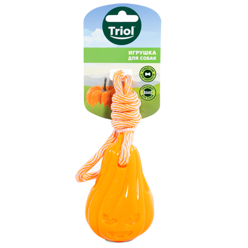 Triol Игрушка для собак из термопластичной резины "Тыква с верёвкой", 105/295мм