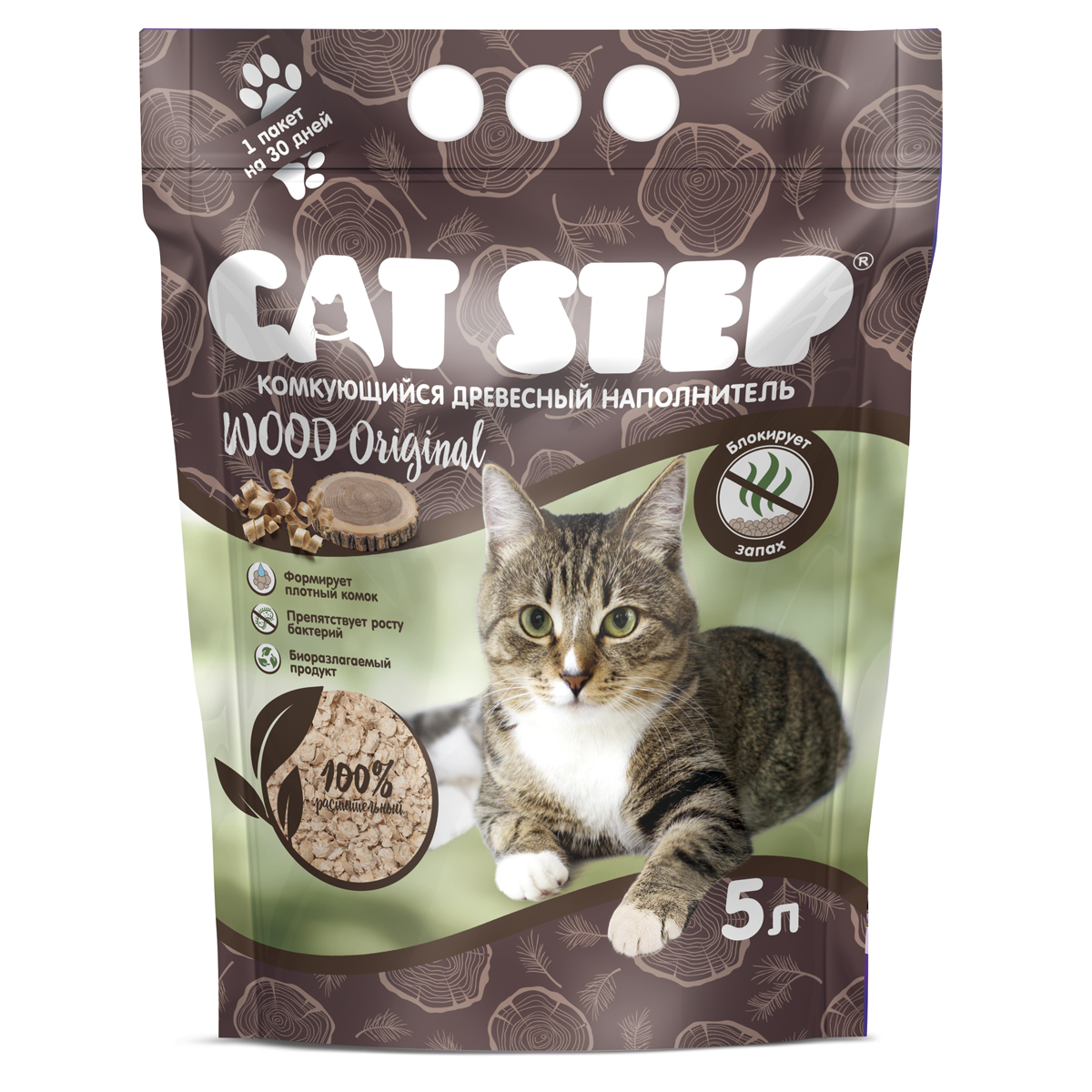 Cat Step Наполнитель комкующийся растительный Wood Original, 5 л