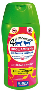 АВЗ Шампунь Четыре с хвостиком для кошек и собак против блох с маслом цитронеллы, 180 мл