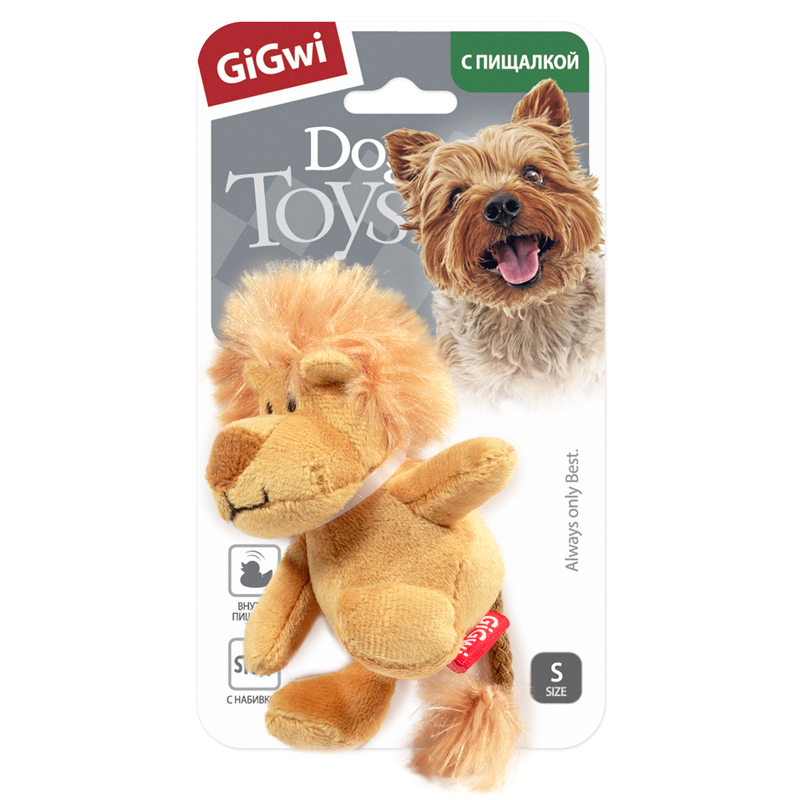 GiGwi Игрушка для собак Лев с пищалкой 13см, серия PLUSH FRIENDZ