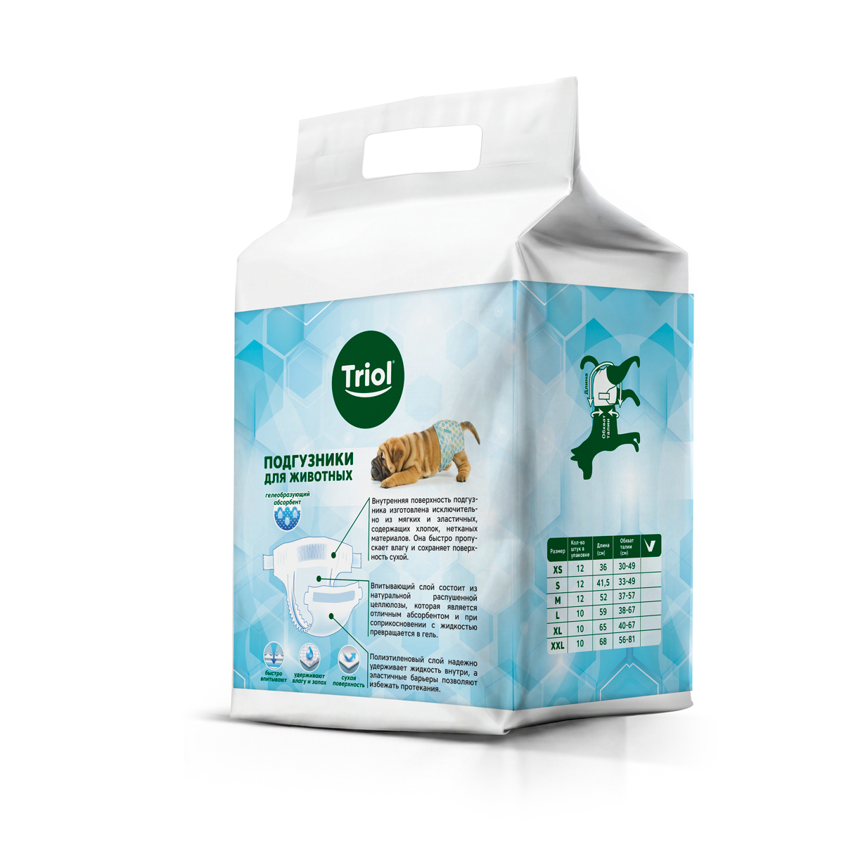Triol Подгузники для собак XXL, вес собаки от 30кг (уп.10шт.), серия HYGIENE