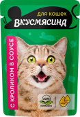 Четвероногий гурман Вкусмясина, Влажный корм для кошек "Кусочки с кроликом в соусе",  85 г