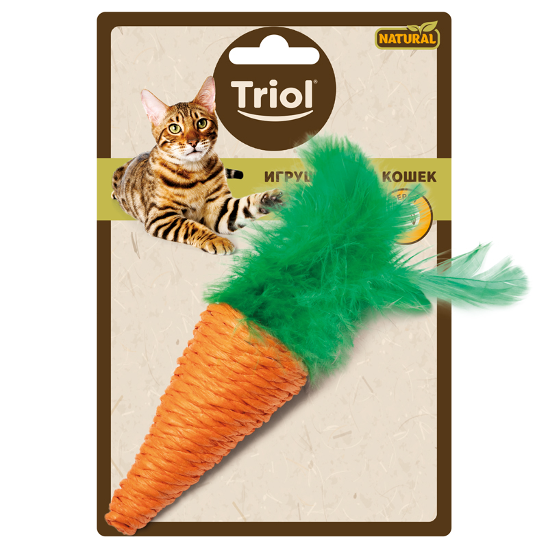 Triol Игрушка для кошек "Морковка с перьями", 75/140мм, серия NATURAL