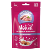 Molina Хрустящие подушечки с начинкой из курицы и утки, ANTI-HAIRBALL, 60г
