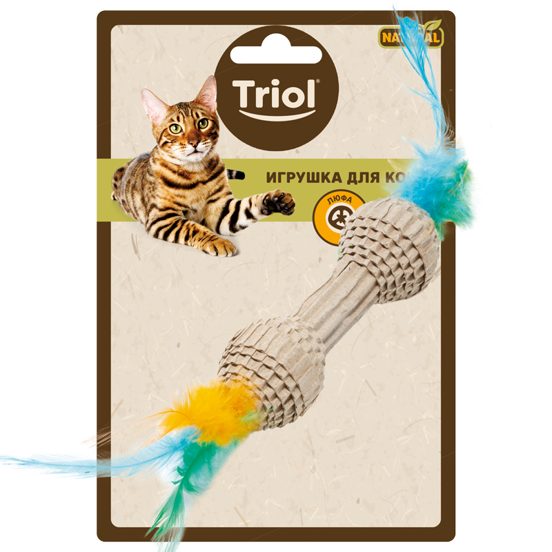 Triol Игрушка для кошек из гофрокартона "Гантель с перьями", 100/200мм, серия NATURAL