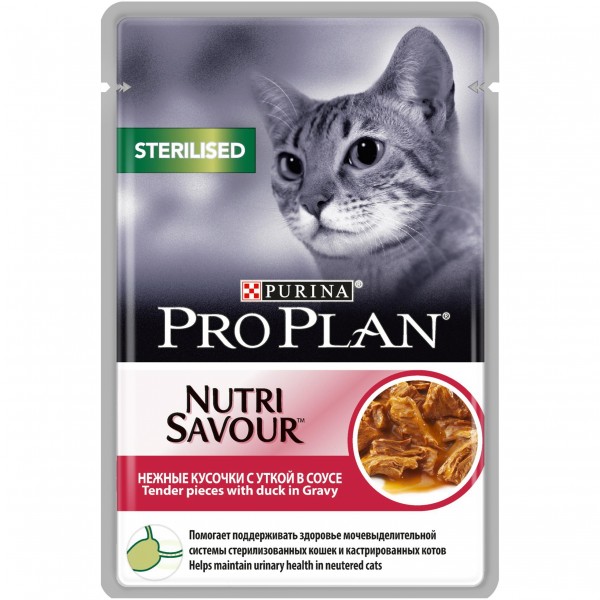 Pro Plan Sterilised Maintenance, влажный корм для взрослых стерилизованных кошек с уткой в соусе, 85 г
