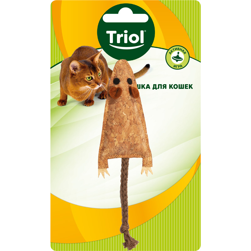Triol Игрушка для кошек из пробковой коры "Мышка с хвостиком", 90/175мм