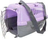 Россия Переноска для животных Турне М фиолетовая с металлической дверцей, ковриком и ремнем, 48*32*32 см